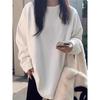 Minimalist Women's Warm Cotton Long-Sleeve T-Shirt for Spring, Autumn, Winter