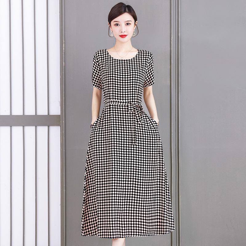 2023 Plus Size Floral Summer Cotton Dress for Middle-Aged Women