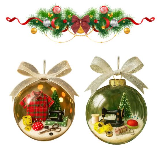 Christmas Ball Decoration Sewing Snowball Ornament Retro Sewing Machine Ribbon Transparent Ball Christmas Hanging Decor