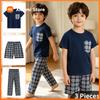 Xiaomi 3-piece Set Of Children's Seasonal Home Clothes For Boys And Girls Checkered Printed Short Sleeved Shorts And Pants Combination