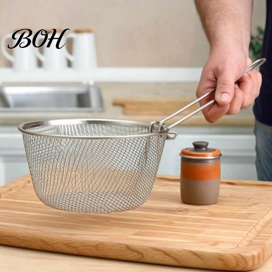 Multi Use Kitchen Frying Basket Stainless Steel Basket, with Handle, Heat Resistant Mesh Strainer, Durable Portable Deep Fryer Tool, for Chips