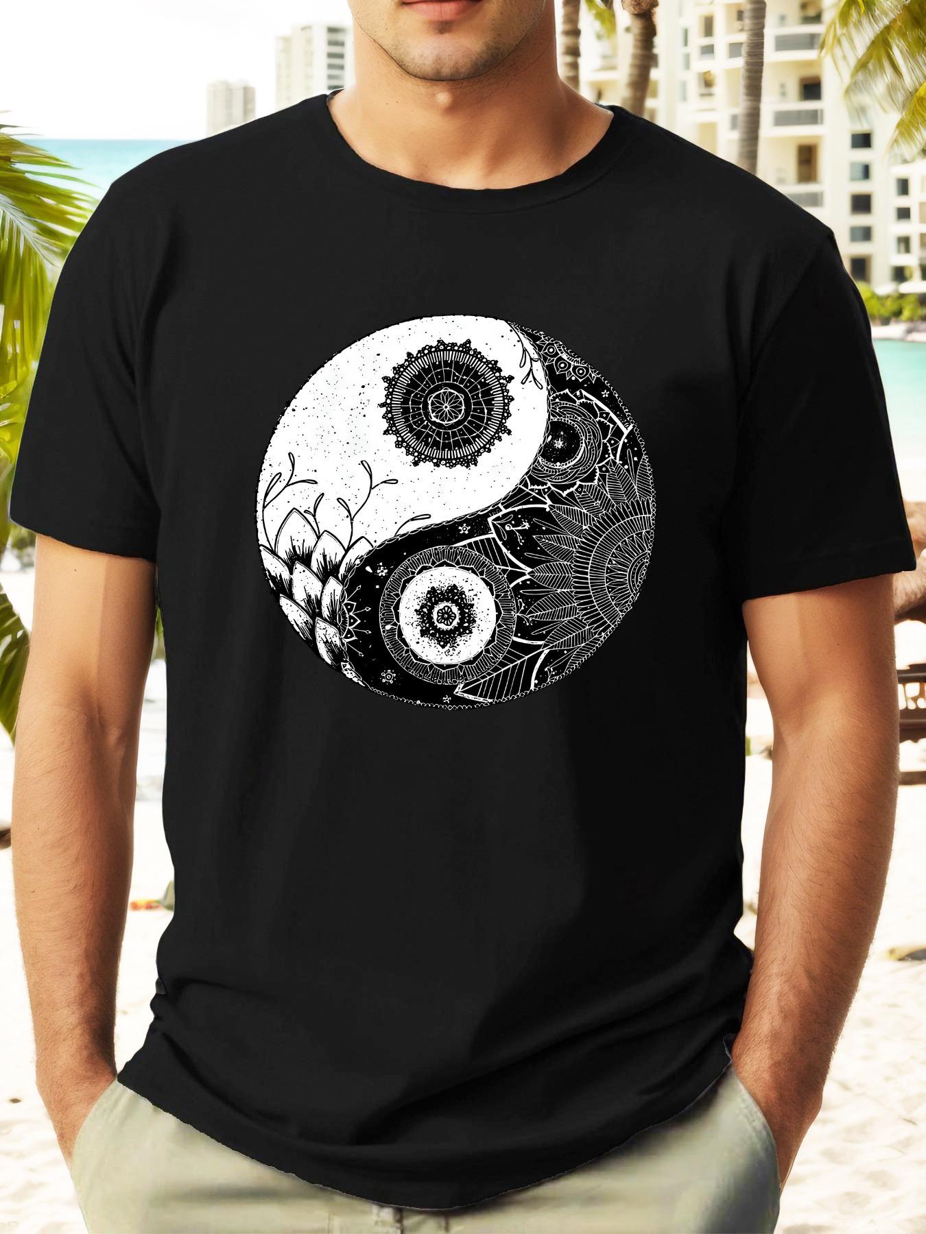 Casual Summer T-shirt with Intricate Yin-Yang Design - Short Sleeve M