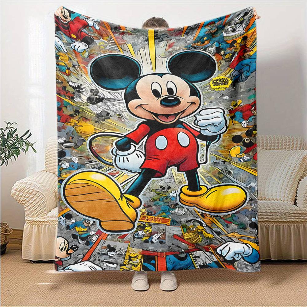 Mickey Mouse Comic Adventure Flannel Blanket Super Soft Warm Cozy Blanket For Sofa Bed Office Travel Allseason Home Decor Gift