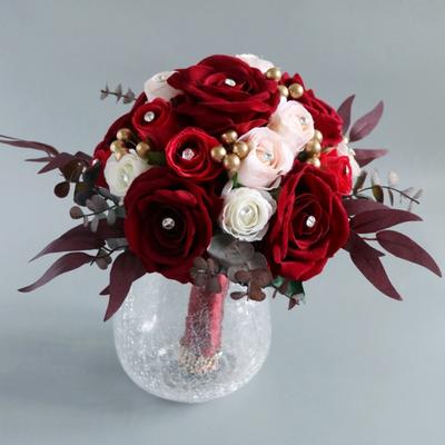 Bouquet de mariage tenant la main Bouquets de mariage pour la mariée Roses Bouquet de demoiselle d'honneur Bouquet de mariée Fleur avec diamant pour fiançailles Fête de douche nuptiale