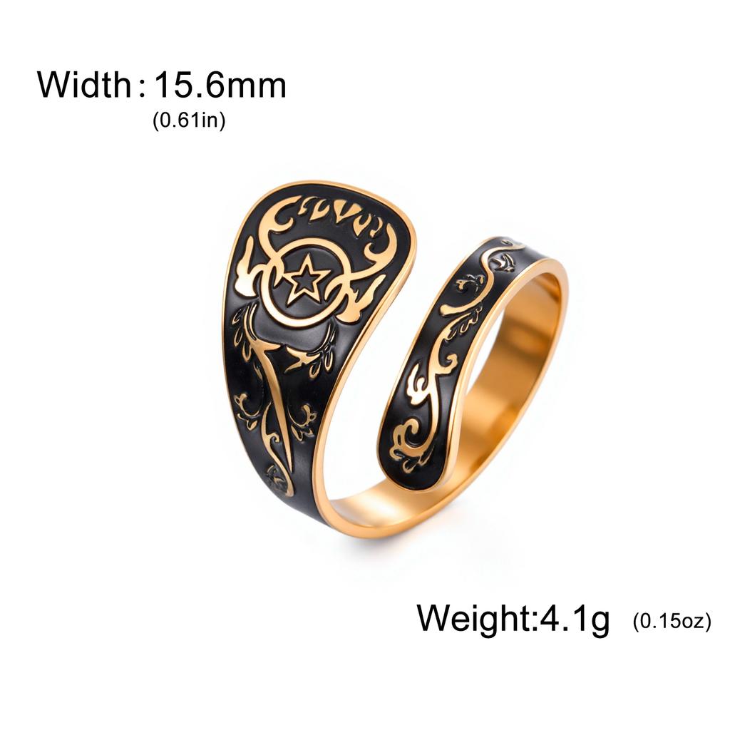 Handsome Retro Pentagram Open Ring Stainless Steel Open Ring Star Spoon Shaped Good Luck Symbol Ring Men's and Women's Jewelry