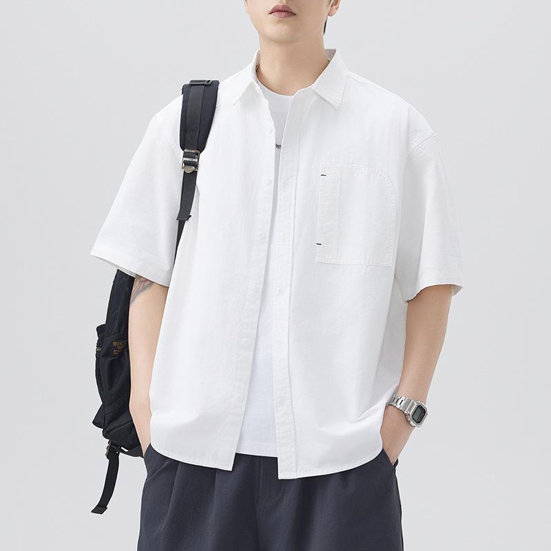 Pure Cotton Short-sleeved Shirt Men's Japanese Retro Simple Versatile Mid-sleeved Shirt