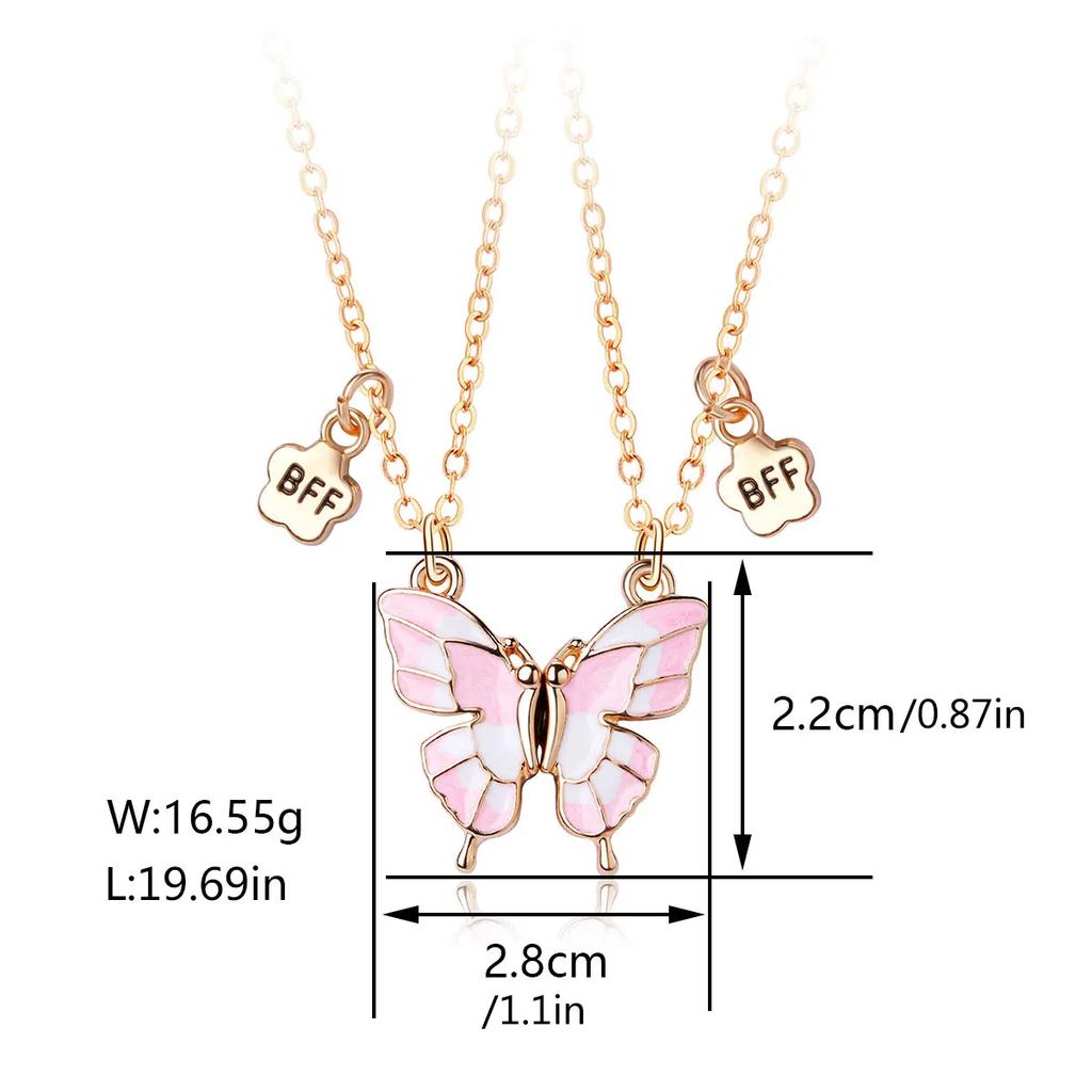 2 Pcs Hot Selling Butterfly Necklace Fashion BFF Friend Necklace Set Exquisite Alloy Magnet Necklace Jewelry Personalized Gift