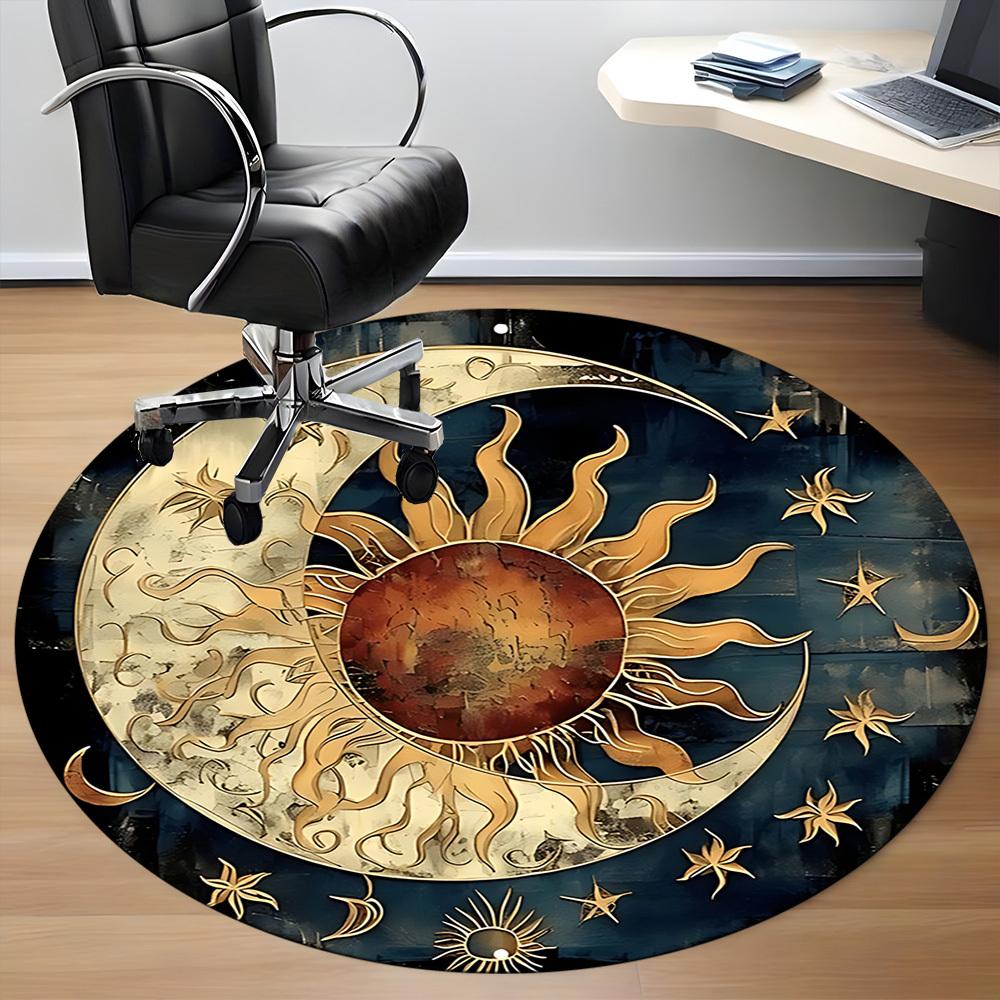 1pc Sun Moon Office Round Area Rug, Indoor Mat Suitable For Office, Under Office Chairs Bedroom Living Room Home Decor, Room Deco, 084