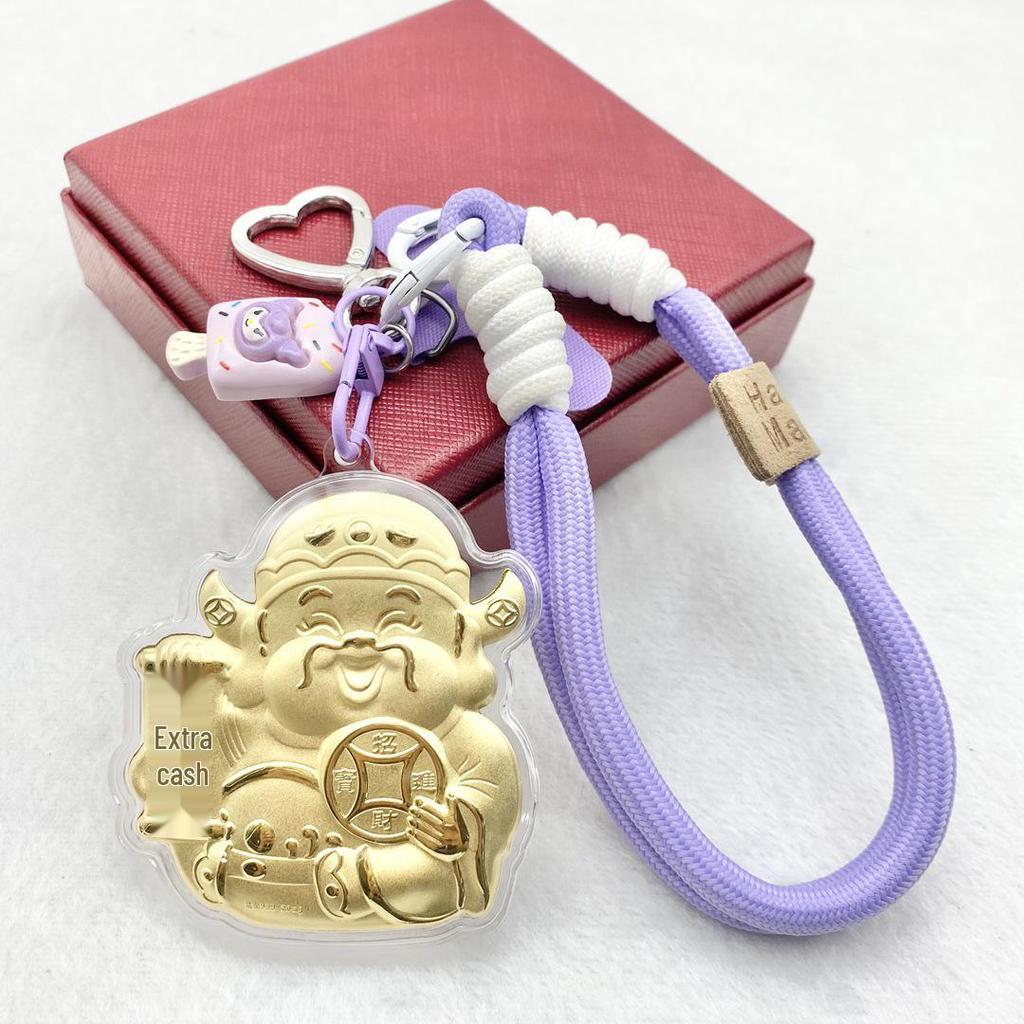 999 Pure Gold God of Wealth Pendant: Versatile Ornament for Phone, Keychain, Car, or Bag