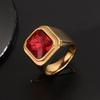 Men's Vintage Red Zirconia Signet Ring, 304 Stainless Steel & Gold