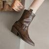 Fashion New Autumn Winter Split Leather Women Boots Fashion High Heels Square Toe Shoes for Women Short Boots Women Mujer Western Boots