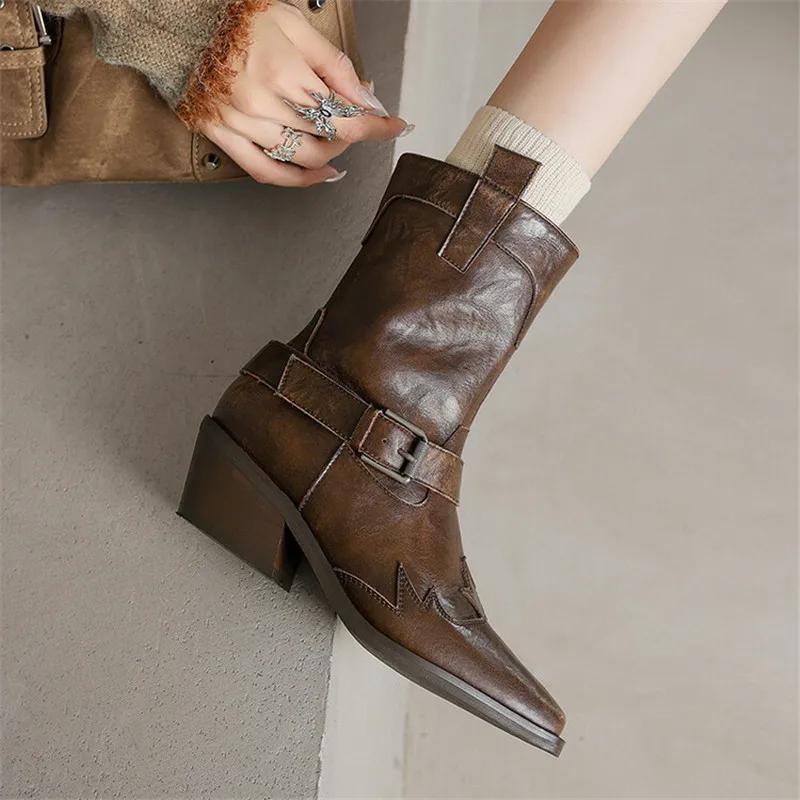Fashion New Autumn Winter Split Leather Women Boots Fashion High Heels Square Toe Shoes for Women Short Boots Women Mujer Western Boots