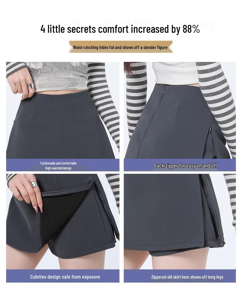 2025 Women's High Waist Black Bodycon Midi Skirt with Side Slit – Spring/Summer Hot Style Suit Shorts