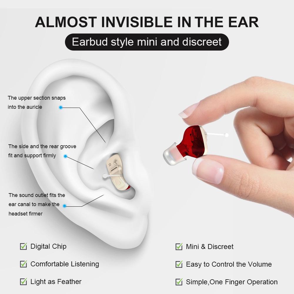CIC Canal Invisible Hearing Aid: Mini Behind-the-Ear Noise Reduction Earphones for Elderly & Seniors.