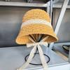 Japanese Lace Bow Handmade Crochet Straw Hat Foldable Big Brim Hat Children Spring and Summer Beach Sun Hat