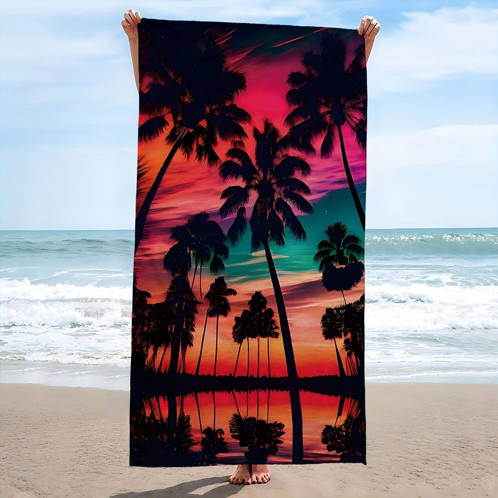 

Tropical coconut tree printed beach towel lightweight and foldable printed quick drying towel W30*H60(CM)