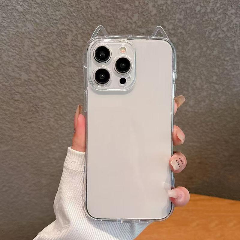 Cute Cat 3D Ears Transparent Phone Case For iPhone 17 Pro Max Air 16 15 13 11 12 14 Plus Soft Clear TPU Back Cover Shell