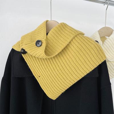Ribbed Knit Turtleneck Faux Collar Wrap Scarf Shawl Buttons Neck Guard for Women