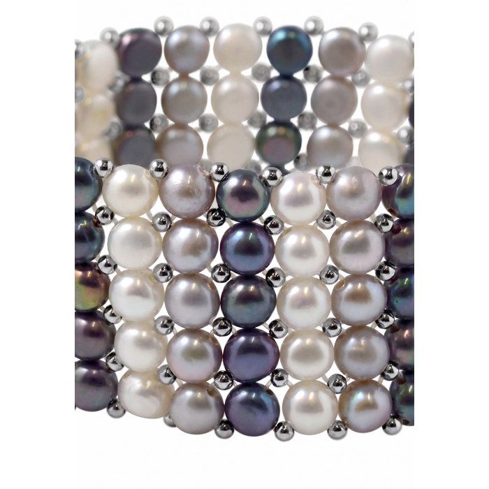 Bracelet - Pearls & Colors - 3-4 mm Rondes - Perle Blanche, Grise & Noire - Argent 925 - Qualité AAA+ - Femme