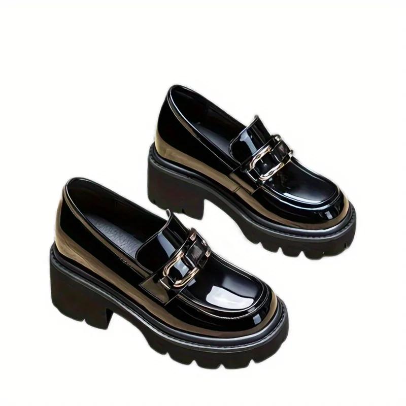 

Spring And Autumn New Fashion And Sexy Women S Metal Decorated Thick-Soled High Heels Wear-Resistant Elegant Shoes 35