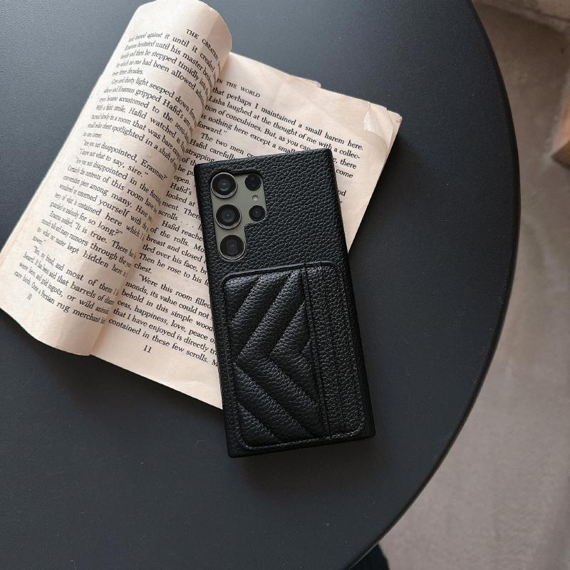 

Luxury Solid Color Leather Wallet Card Slot Hard PC Phone Case For Samsung S25 Ultra Edge S23 S22 S24 Ultra Plus FE Bumper Cover Galaxy S22 5G фіолетовий