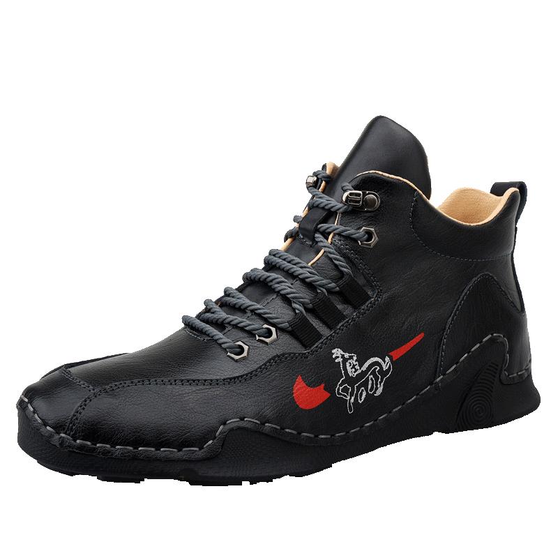 Fashion Men's Casual Shoes Fashion Men's Leather Boots Comfortable Men's Ankle Boots Outdoor High Quality Hiking Boots Men Size 48 Black