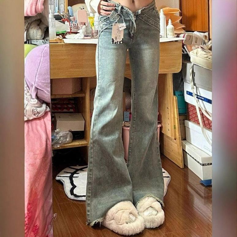 Comfortable Micro Flare Jeans Women Retro Burlap Trailing Trousers Petite High Waisted Skinny Horseshoe Trousers Jeans for Women Long Denim Pants