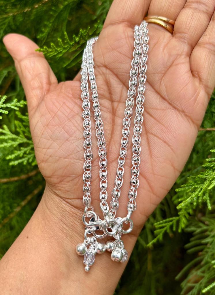 2 Pc 999 Pure Silver Women Girls Light Weight Flexible Anklet, 2 Pc Jewelry, Handmade, Handcrafted, 16 gm, 10.5 inch FREE SHIP