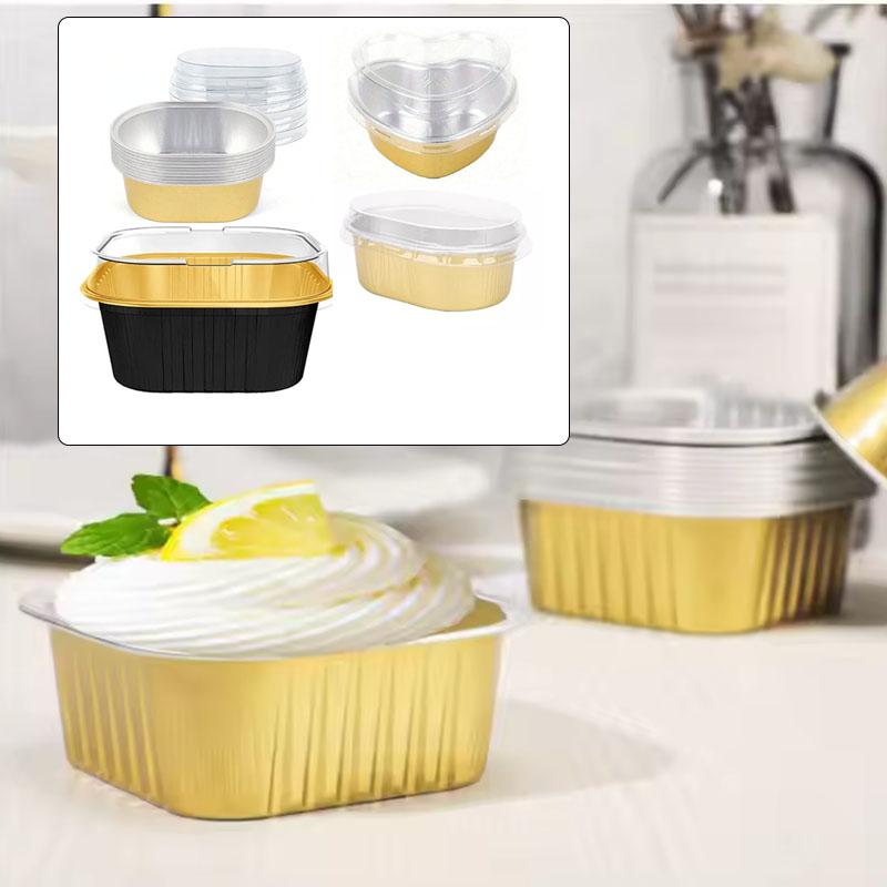 Disposable Baking Cups with Lids Foil Dessert Containers for Cupcakes Puddings Muffins Party Events Baking Perfect for Catering