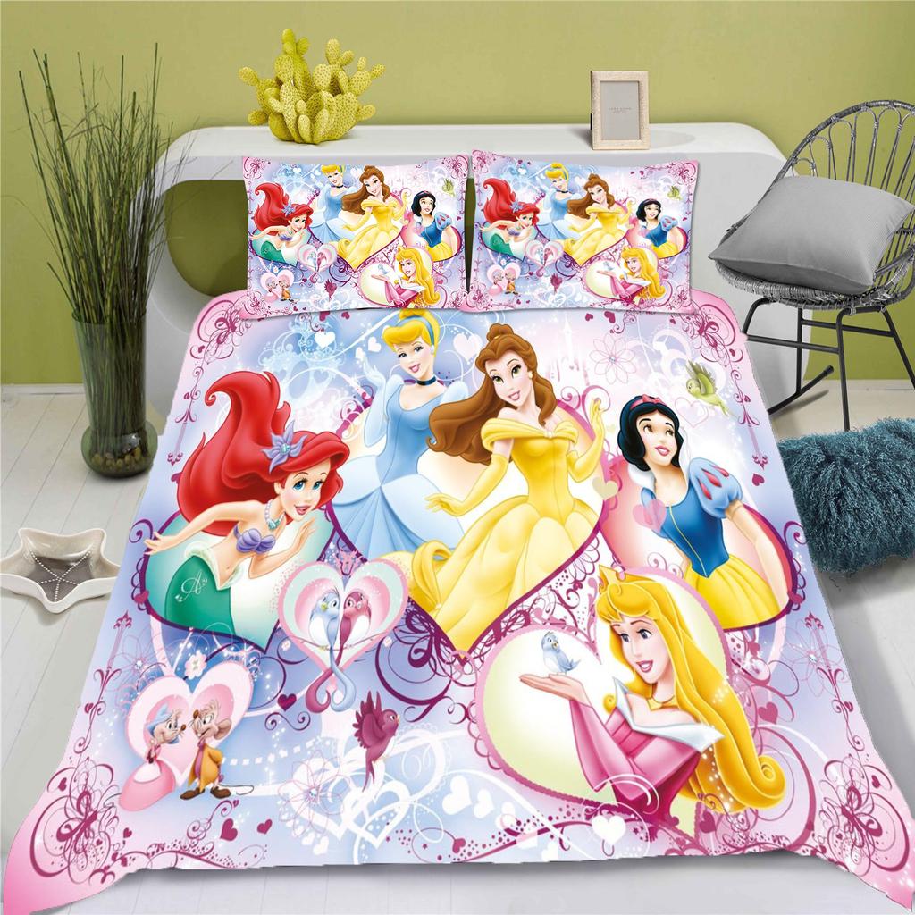 Disney Prinzessin Serie 100% Polyester Bettwäsche Set Bettbezug Für Zuhause 3-teiliges Set 1 Bettdeckenbezug Anime Niedlich Bedruckt Cartoon