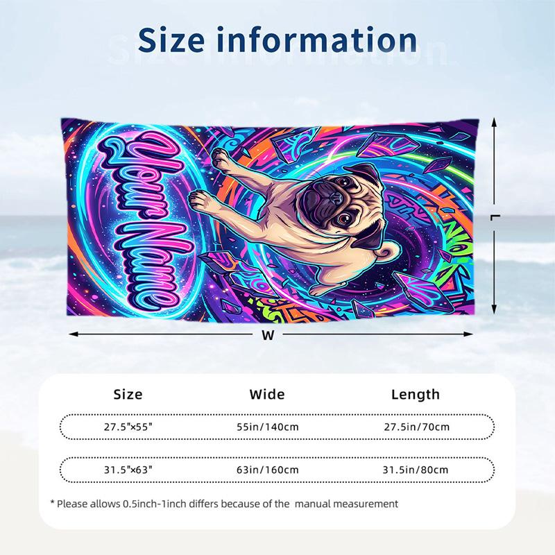 Neon Theme Beach Towel Personalized Custom Name & Text Soft Quick Dry Beach Towel for Swimming Travel