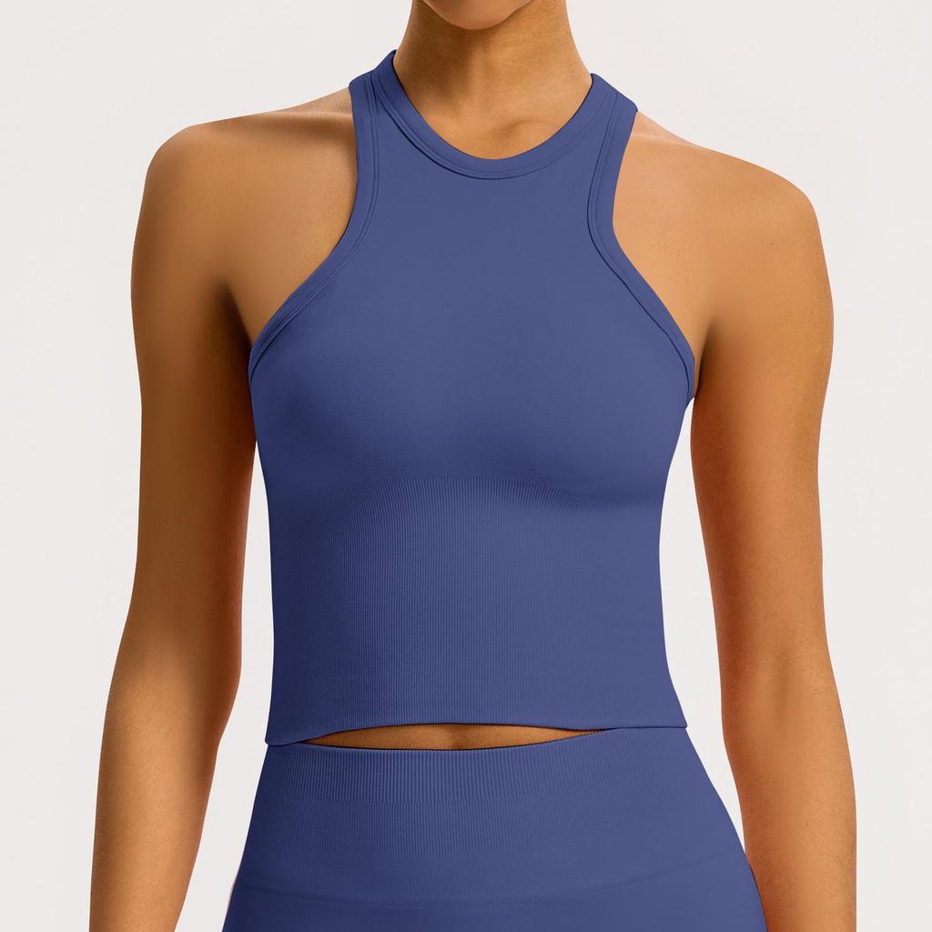 Women’s Seamless Racerback Yoga Tank Top – Belly Covering Fitness Sports Apparel