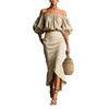 2026 European and American Temperament Women's Clothing New High-waisted Half-length Skirt Set One-word Collar Short-sleeved Loose Top Commuting