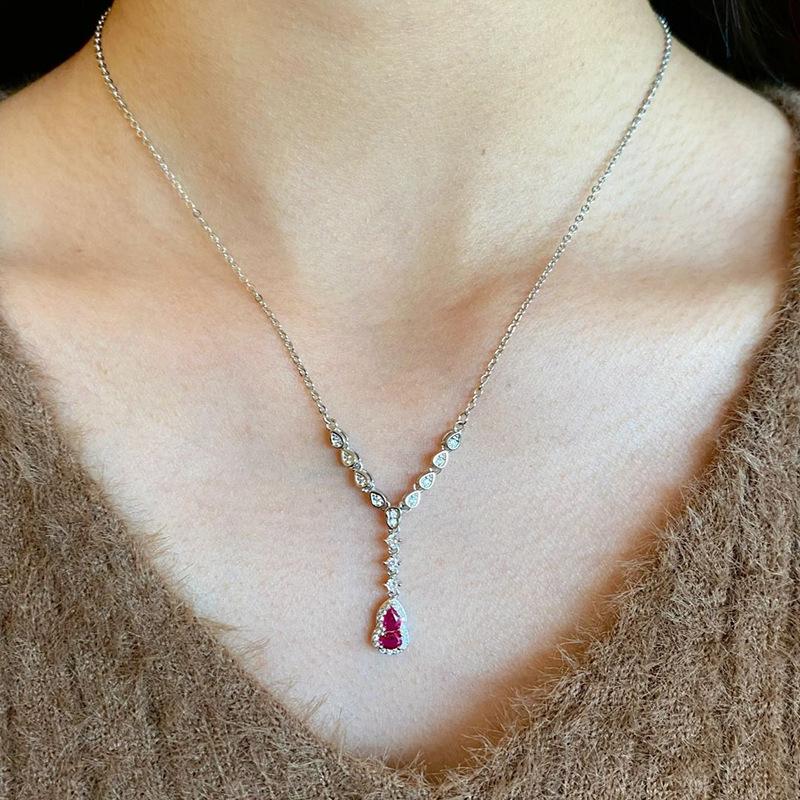 silver 925 full diamond creative ruby gourd necklace for women New in light luxury fashion collar chain wedding fine jewelry