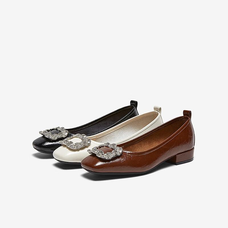 BASTO Fashion Shiny Rhinestone Commuting Low-Cut Square Toe Women's Flats