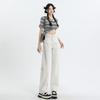 Women's Black & White Plus Velvet Jeans - Thickened, Warm, Straight, and Loose Fit for Autumn & Winter.