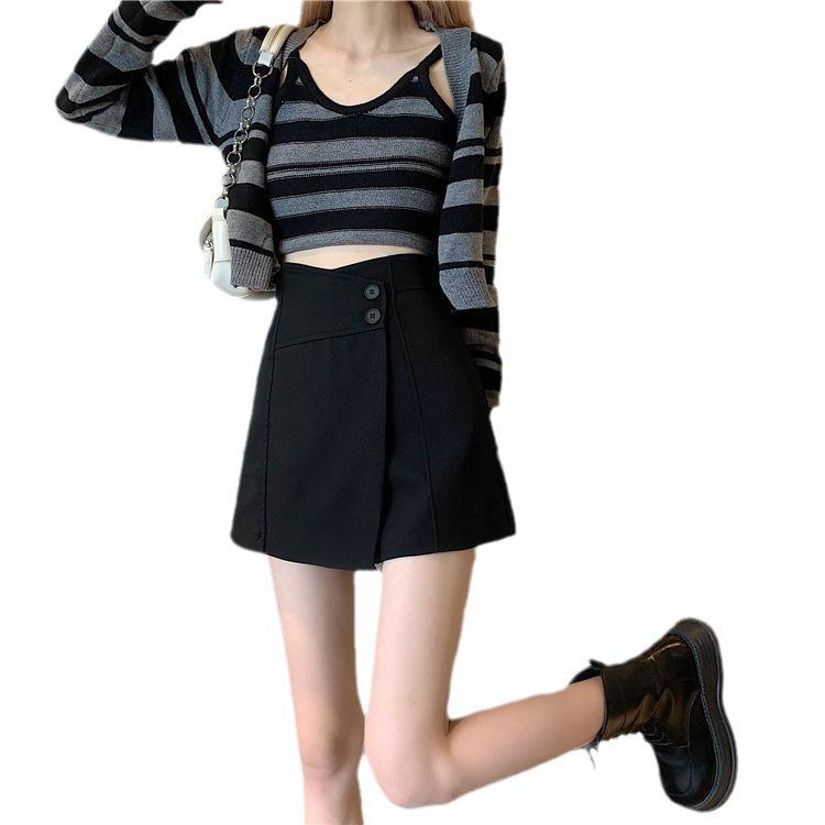 Autumn 2022 Plus Size High Waist Irregular A-Line Hip Wrap Skirt for Women - Slimming Black Half-Length Skirt
