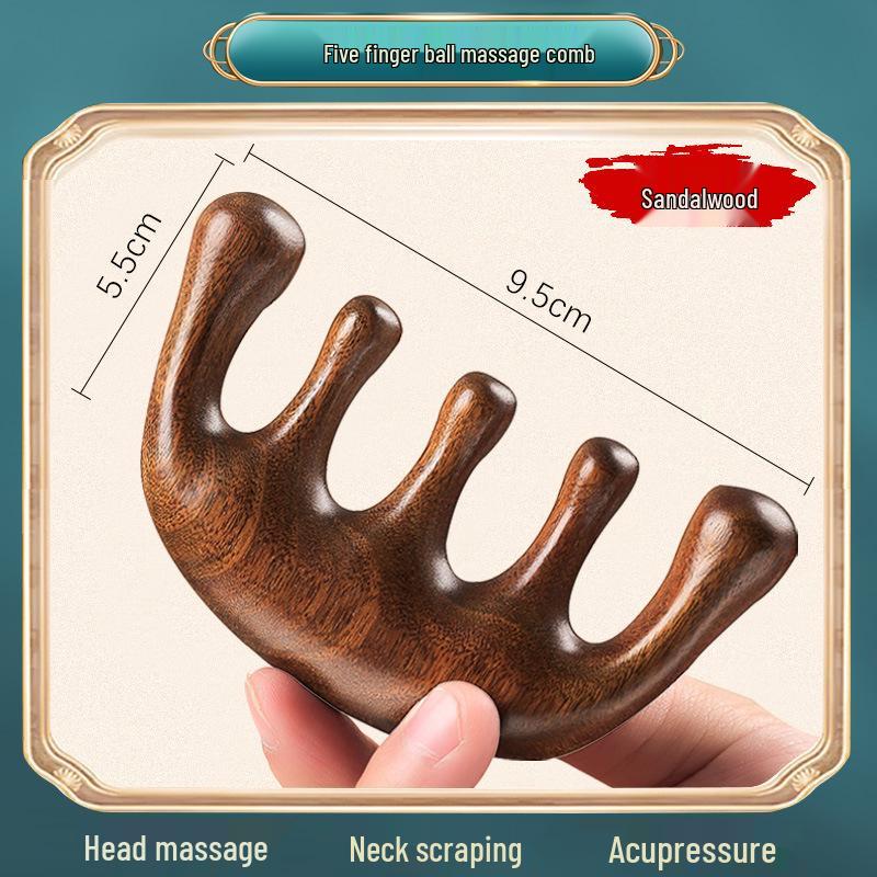 Sandalwood 4-in-1 Scalp Massager: Gua Sha, Meridian Dredging, Follicle Care Comb