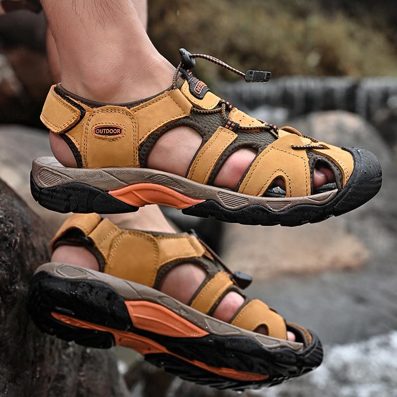 Fashion Summer Mens Casual Shoes Leather High Quality Non-Slip Outdoor Sandals Fashion Walking Beach Shoes for Men Breathable Mocassins