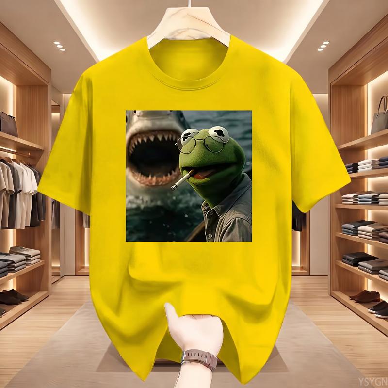 Dark Humor Frog Shark Graphic Funny Meme Tshirt Unisexs Clothing Fashion Tshirts Cotton Casual Short Sleeve T Shirts Streetwear