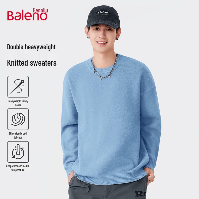Baleno Men's Solid Color Round Neck Pullover Sweater