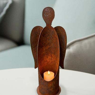 Rustic Iron Angel Candle Holder, Vintage Decor for Indoor & Outdoor, Creates Cozy and Romantic Atmosphere
