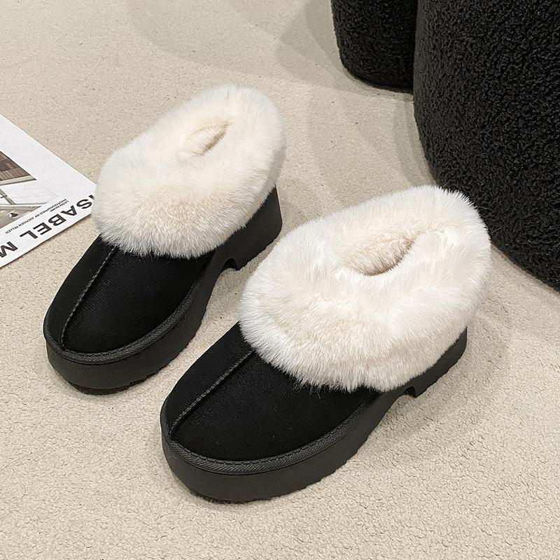 Autumn and Winter New Round Head Thick-soled Foot Cover Velvet Cotton Shoes Women's Large Size Northeast Warm Wool Snow Boots Wish