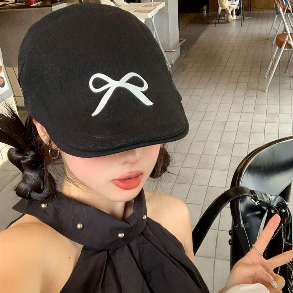 

Street Style Bow Berets Cap Bowknot Women Artist Hat Sweet Newsboy Cap Spring белый