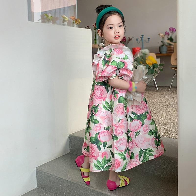 Girl Round Neck Puff Sleeves Dress Sweet Princess Dress