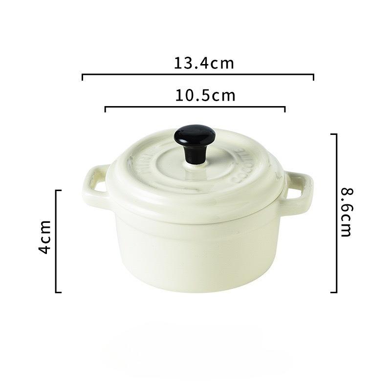 

Ceramic Double Ear Cup, Small Soup Bowl Household Steaming Egg Bowl with Lid Baking Shufulei Dessert Bowl, Oven Special бежевий