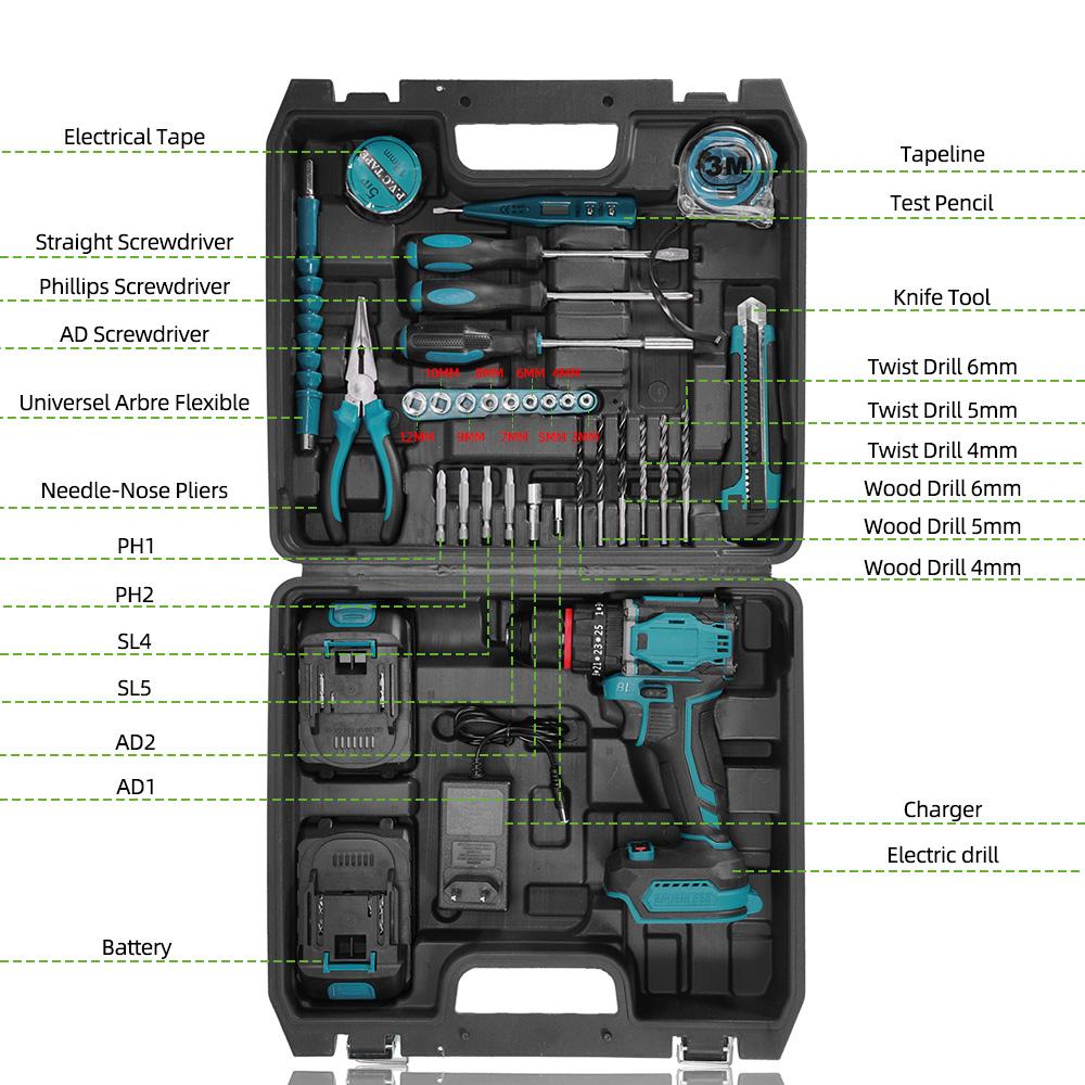 Newbeny 80NM Brushless Electric Drill 3 IN 1 Cordless Impact Drill Electric Screwdriver Power Tools For 18V Battery