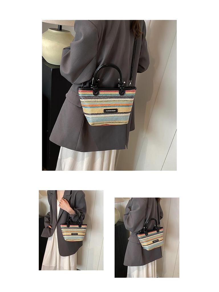 French Pastoral Style Women's Woven Straw Basket Bag - 2024 Retro Casual Mori Handbag