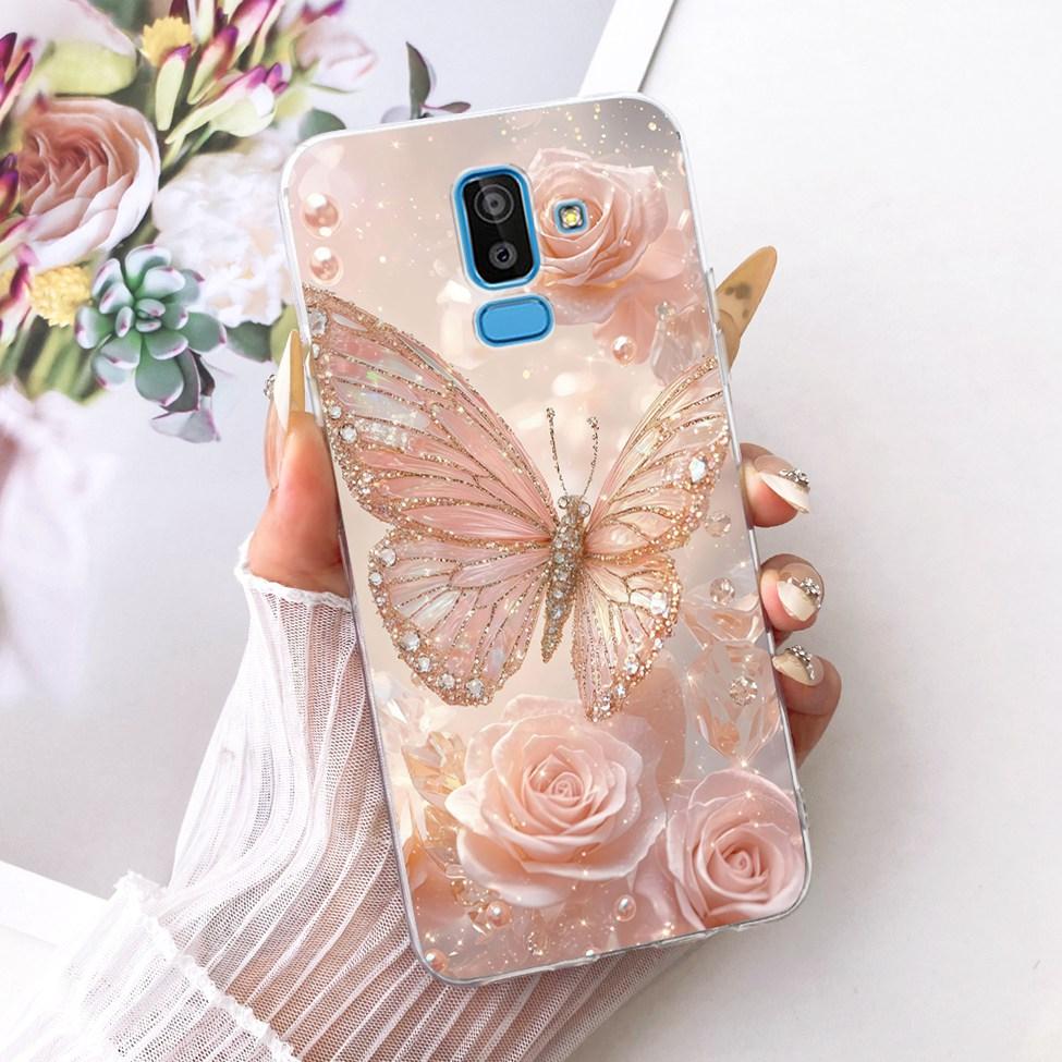 Clear Cover For Samsung J8 2018 Case SM-J810G Cute Cat Fashion Butterfly Funny 2D Painted Casing For Samsung Galaxy J8 2018