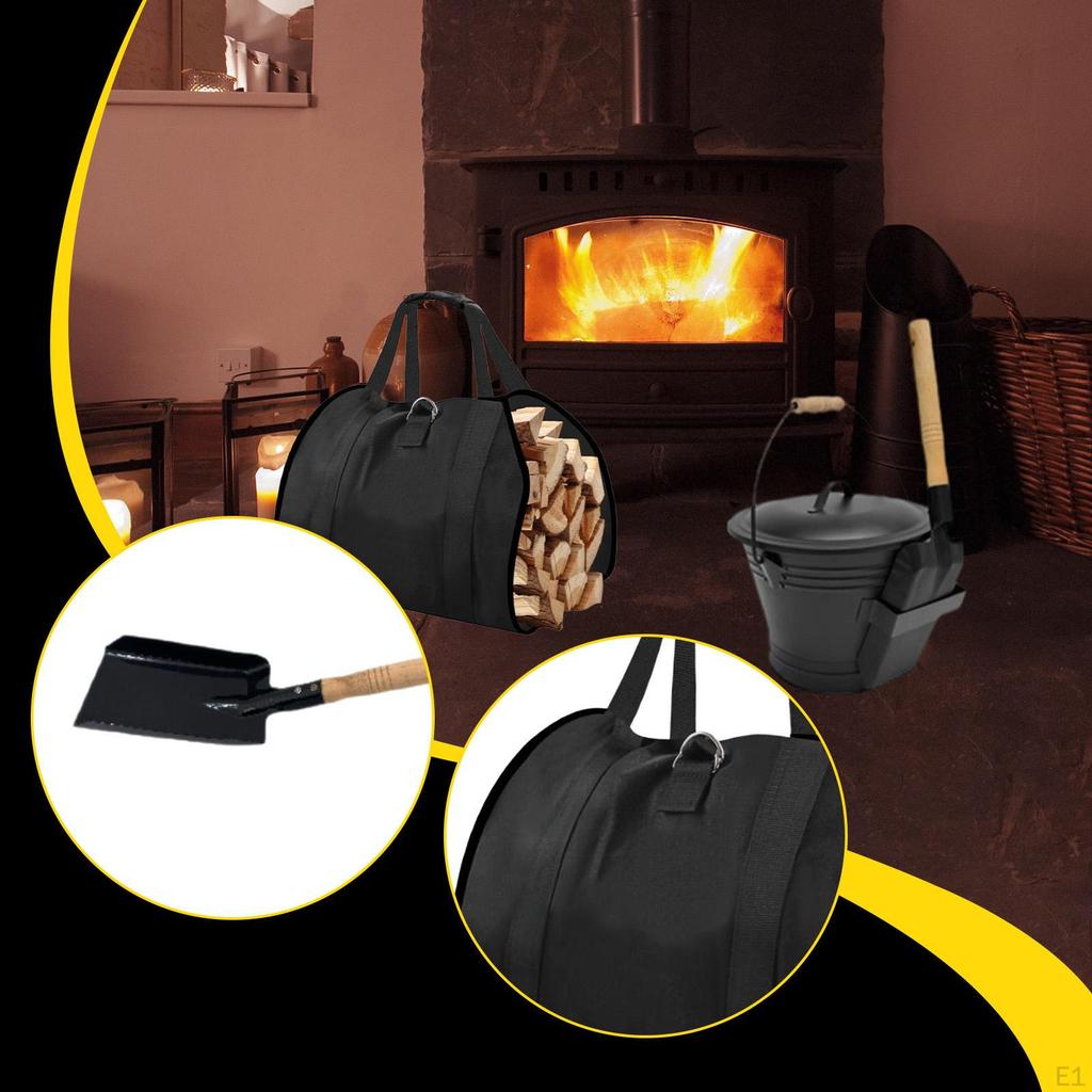 Ash Bucket with Spade and Log Carrier Pail Heat Resistant Outside Winter Fireplace Tool Set for